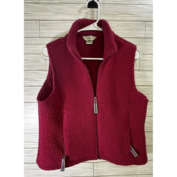 L.L Bean Womens Fleece Sleeveless Vest Regular Size XS Full Zip Maroon Red/Pink - Picture 2 of 11